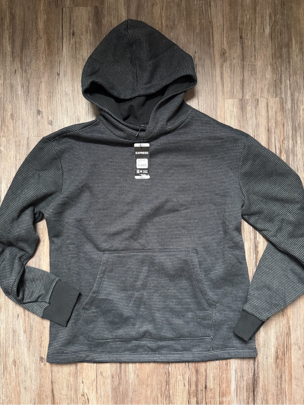 Express Men's Charcoal Micro-Check Hooded Pullover